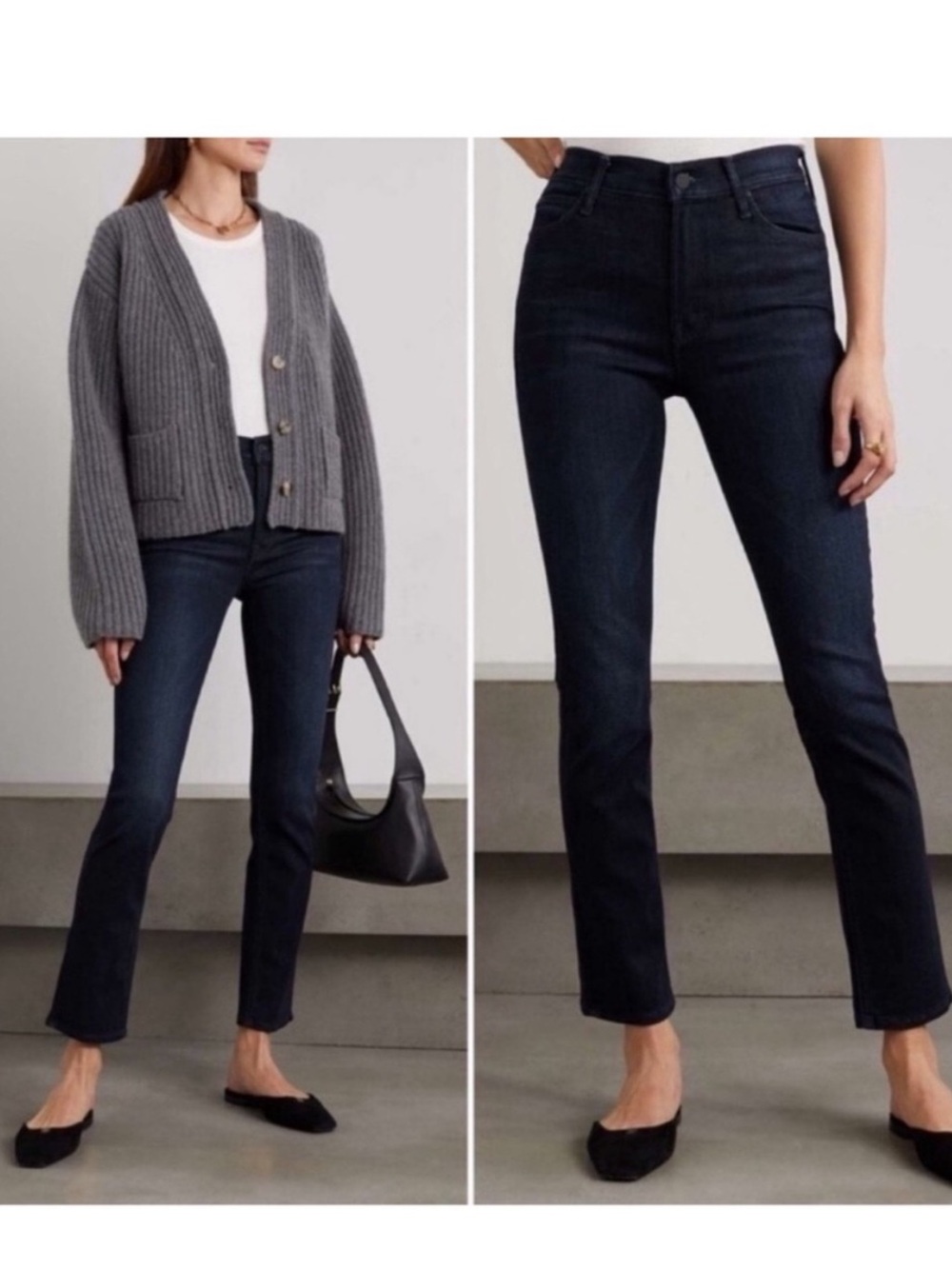 MOTHER Navy Dark Indigo Cropped Straight Jeans